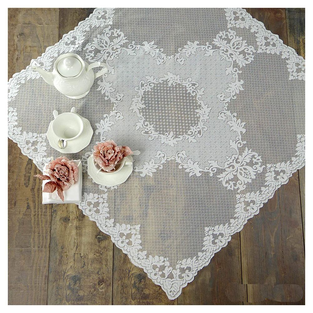 L'ATELIER 17 Centro tavola centrino quadrato in pizzo con motivo damascato ricamato "Aurore" Shabby Chic 90x90 cm 3 varianti - Image 5