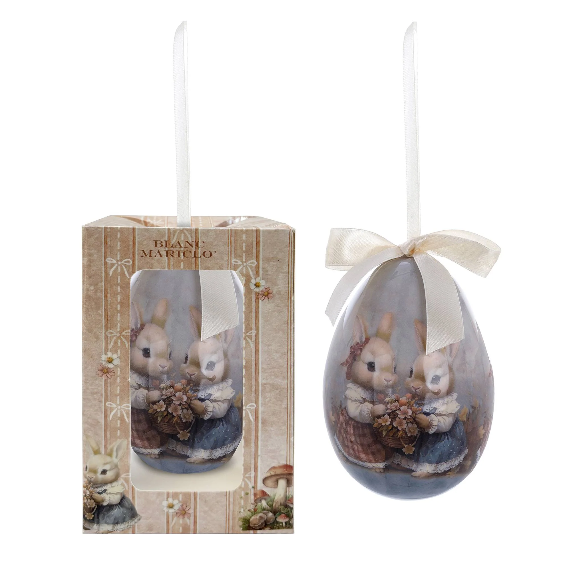 Blanc Mariclò Decoro uovo di pasqua da appendere coppia conigli "Uova Incantate" D8.5 cm