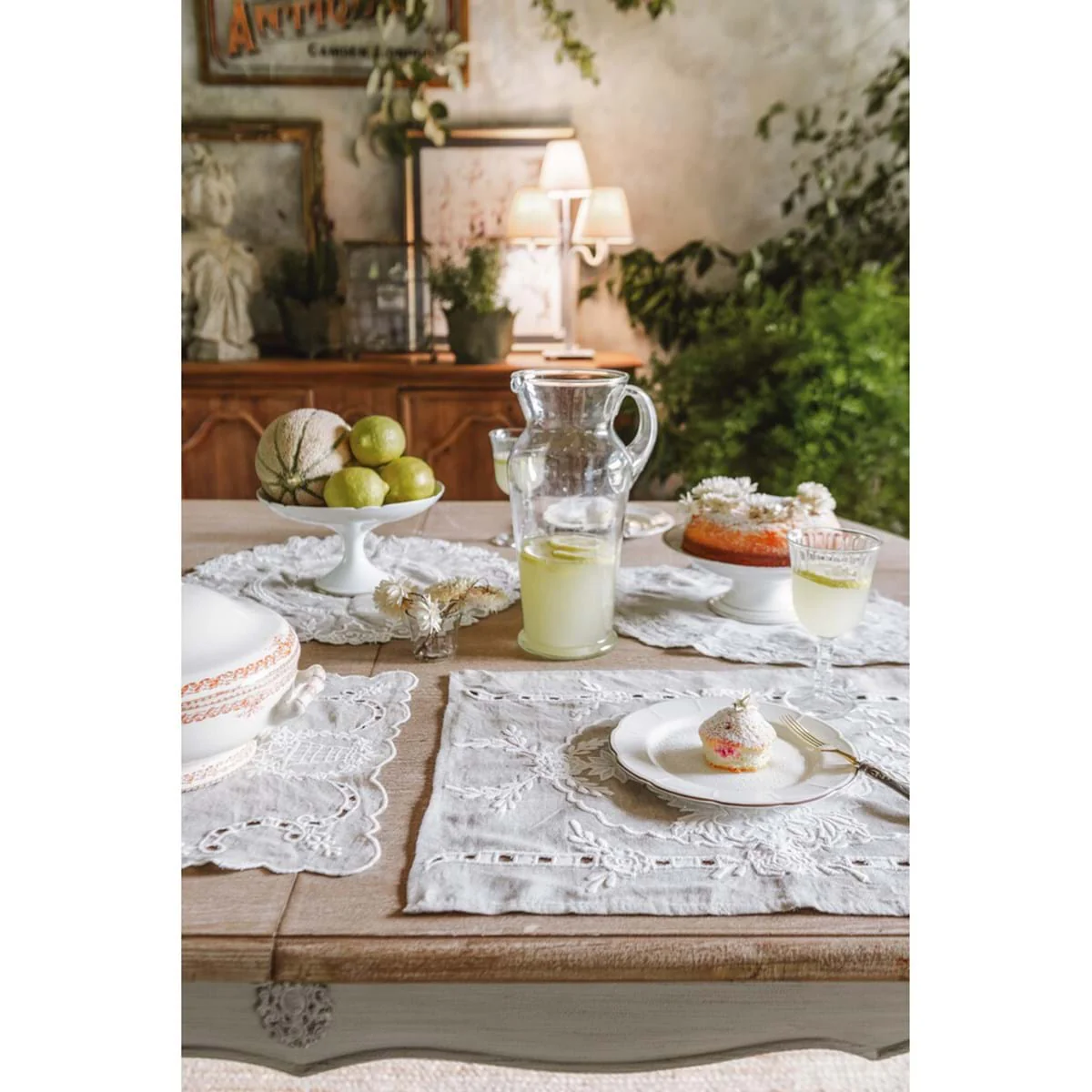 Blanc Mariclò Set 2 tovagliette in misto lino beige/bianco "Brezza di Sangallo" 38x50 cm - Image 2