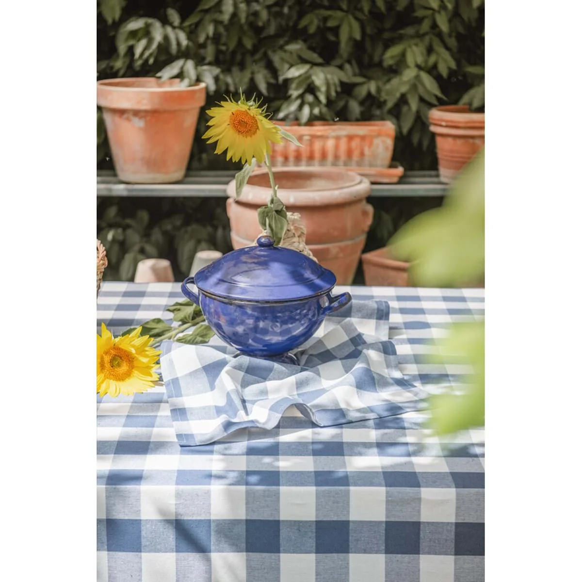 Blanc Mariclò Tovaglia a quadretti in misto cotone avorio/blu "Bolgheri" 150x240 cm - Image 3