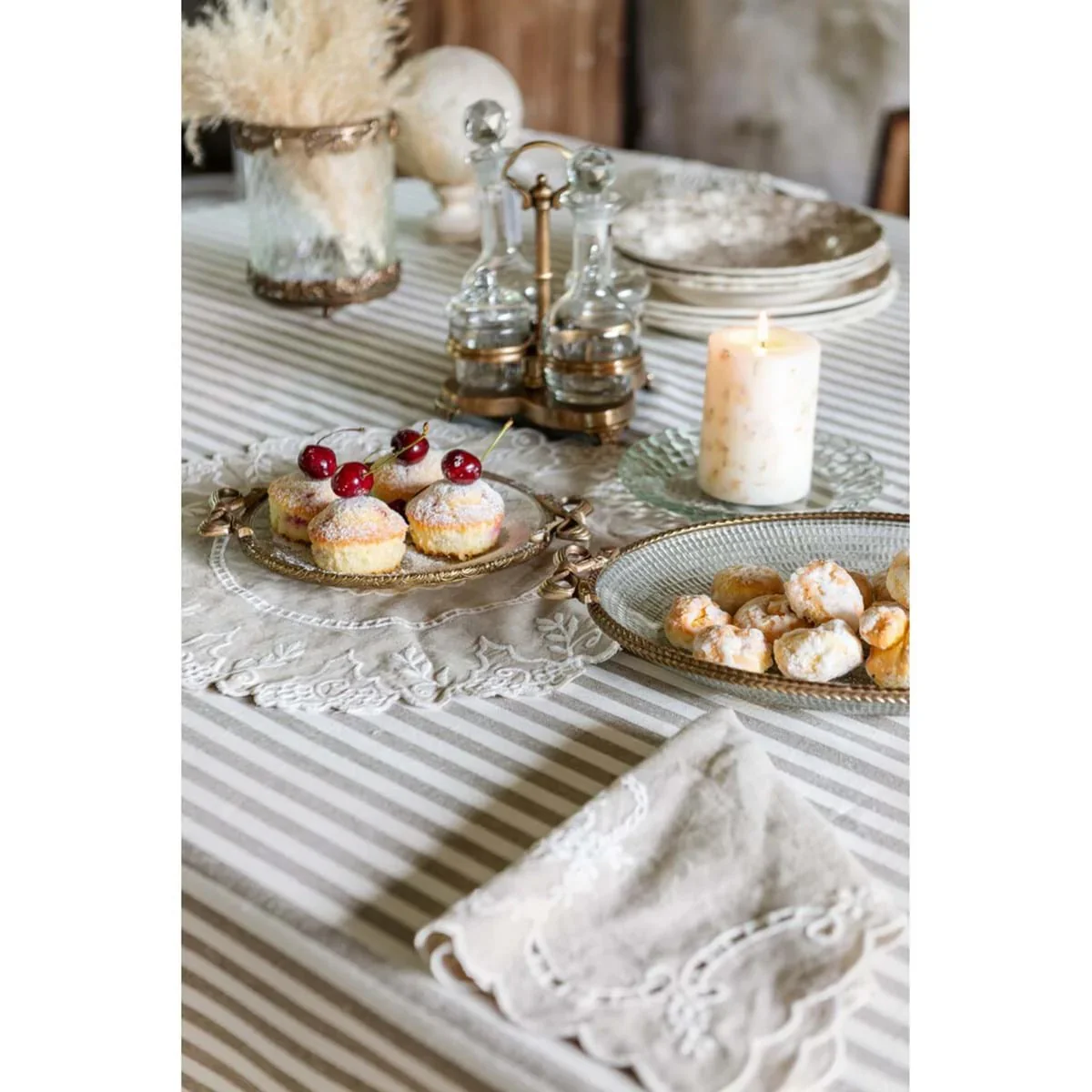 Blanc Mariclò Tovaglia rettangolare in misto cotone beige con gala 160x290 cm - Image 3