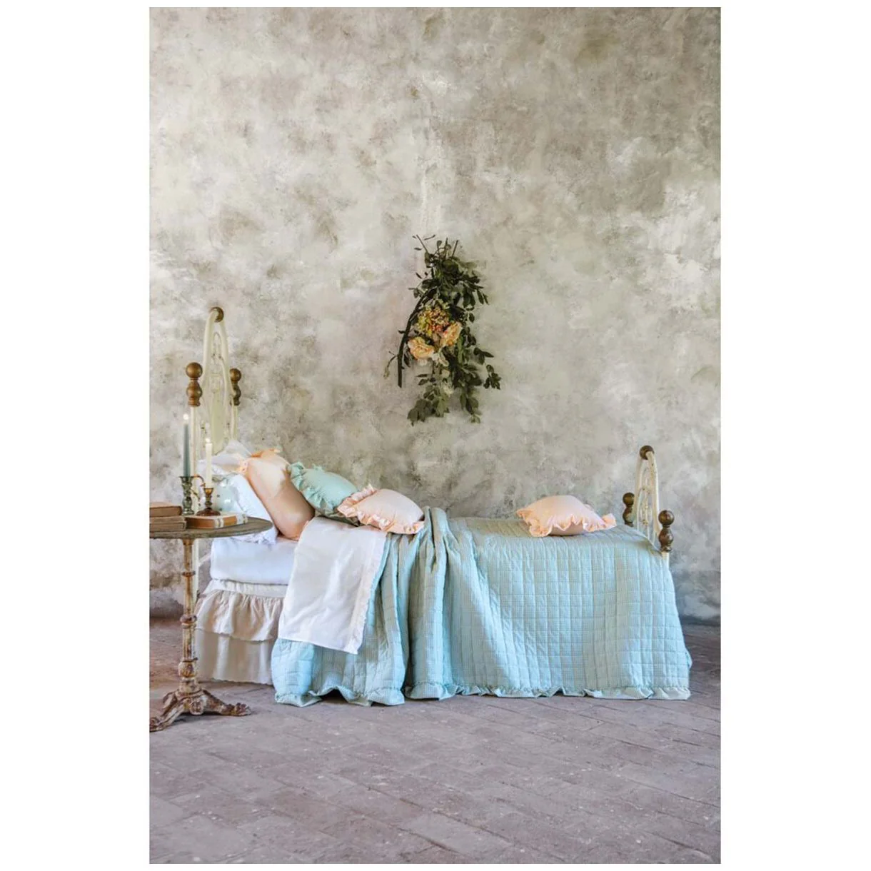 Blanc Mariclò Trapunta singola primaverile verde con gala "Sogno Vichy" 180x260 cm