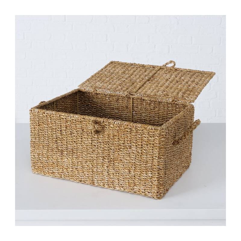 Boltze Cestino contenitore rettangolare vimini, cesto portaoggetti con manici e coperchio in legno di alghe Seagrass, materiale 100% naturale "Sophy", Doho - Scandinavo 3 varianti - Image 3