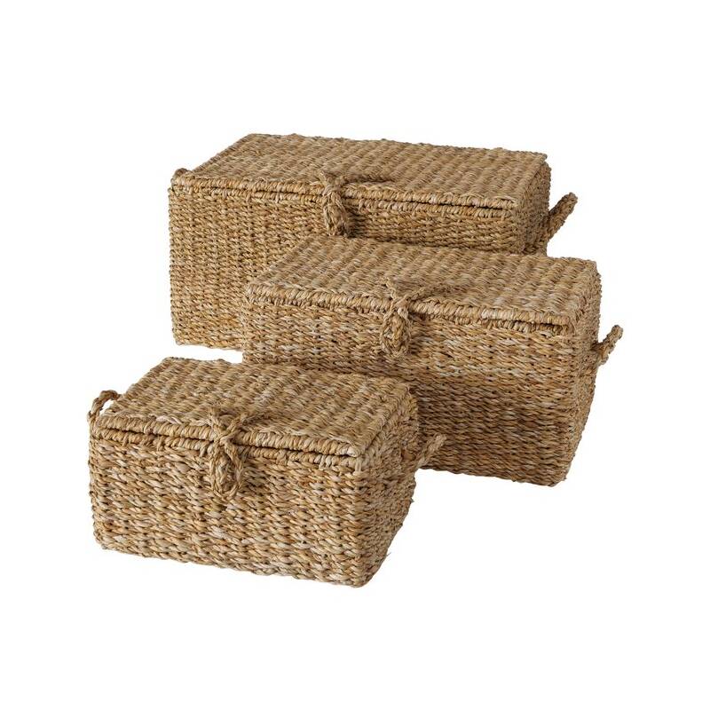Boltze Cestino contenitore rettangolare vimini, cesto portaoggetti con manici e coperchio in legno di alghe Seagrass, materiale 100% naturale "Sophy", Doho - Scandinavo 3 varianti - Image 6