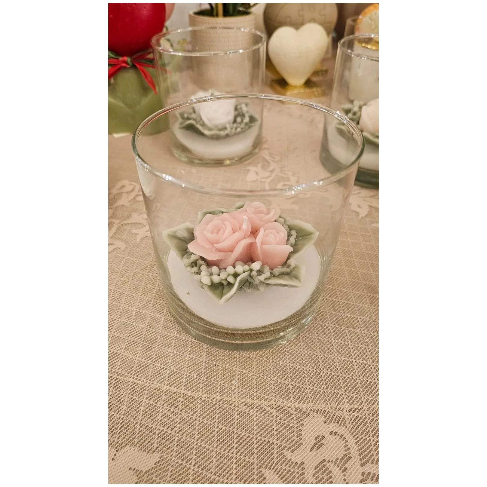 Cereria Parma Bicchiere grande con candela profumata 3 rose D12xH12 cm 3 varianti(1 unità) - Image 3