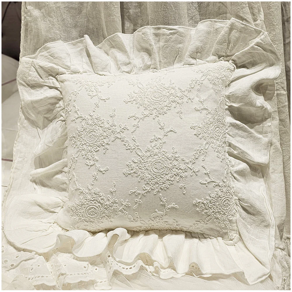 Chez Moi Fodera Cuscino in lino e pizzo "Corinzio" 50x50 cm 3 varianti (1pz) - Image 3