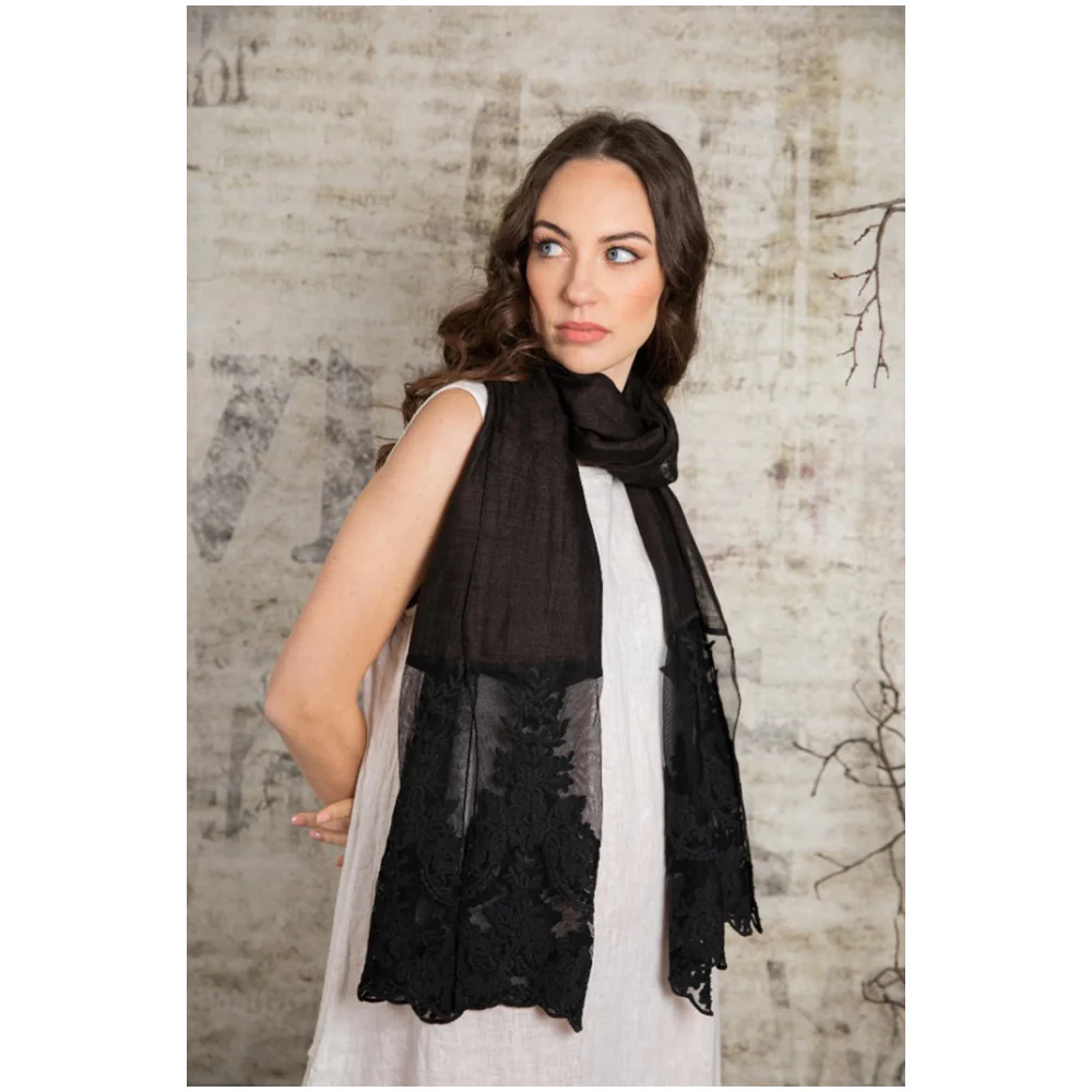 Chez Moi Pashmina estivo in lino e pizzo Versailles "Caterina" Made in Italy 7 varianti (1pz) - Image 3