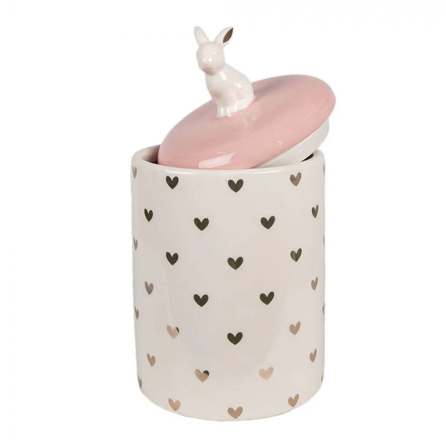 Clayre & Eef Barattolo in ceramica con coniglio e cuori D13xH30 cm - Image 2