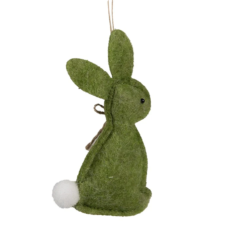 Clayre & Eef Decoro Coniglio di Pasqua da appendere in tessuto verde 6x1x10 cm - Image 3