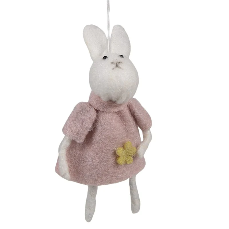 Clayre & Eef Decoro Coniglio di Pasqua vestito rosa da appendere 6x3xH13 cm - Image 2