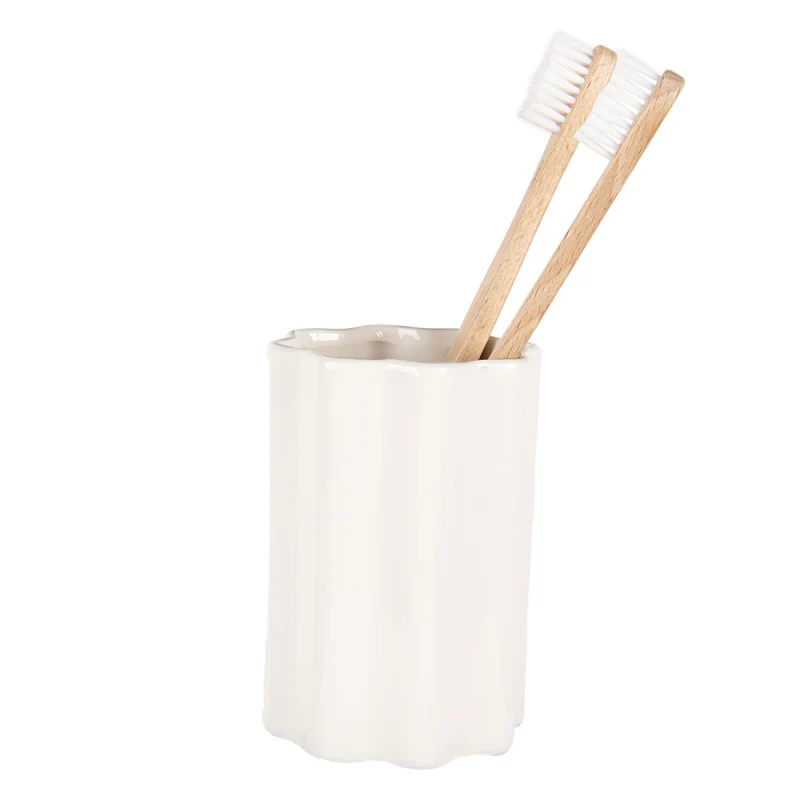 Clayre & Eef Porta Spazzolini da bagno in ceramica bianco 7xH11 cm - Image 2