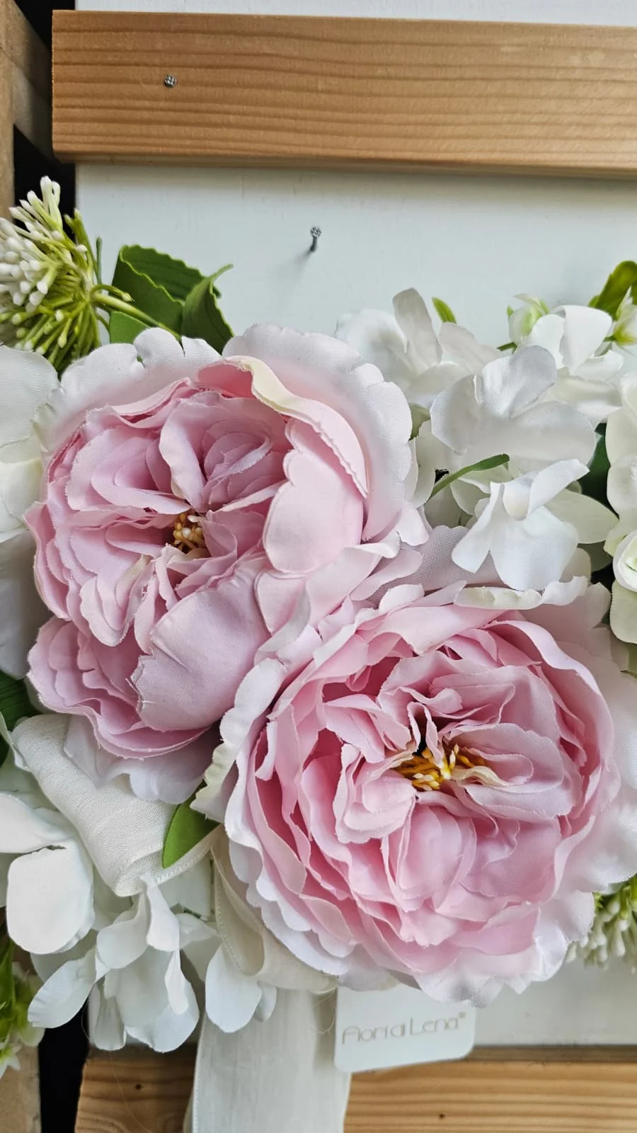 Fiori di lena Tralcio Fuoriporta artigianale con peonie e anemone L70x7 cm - Image 2