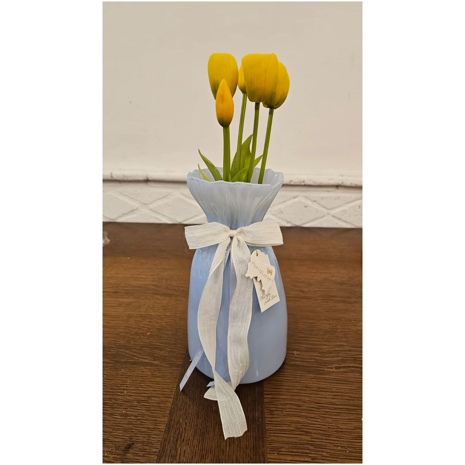 Fiori di Lena Vaso in vetro con mazzo tulipani artificiali D13.5xH25 cm 5 varianti(1 unità) - Image 2