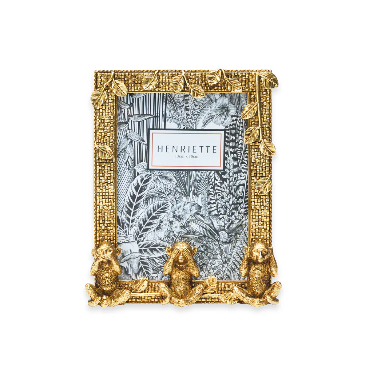 Henriette Portafoto 3 Scimmiette da appoggio in resina oro "Jungle" 18×21.5 cm(13×18 cm)