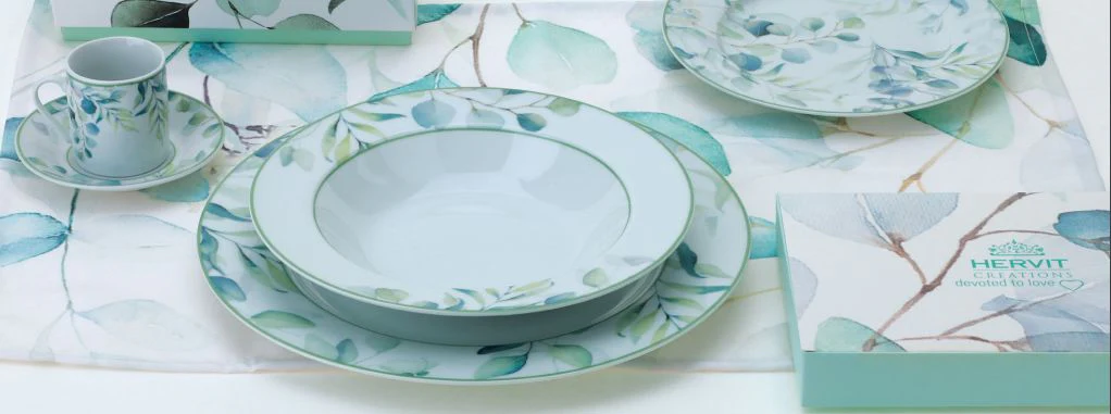 HERVIT Set sei piatti fondi in porcellana con decoro floreale Botanic Ø21.5 cm - Image 2