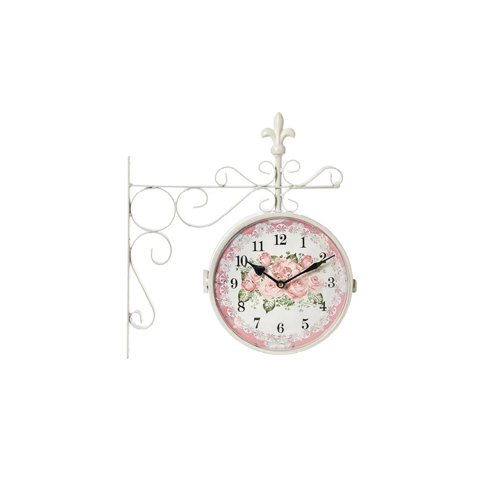 L'arte di Nacchi Orologio stazione da parete con fiori, Shabby Chic 37x8xH40 cm