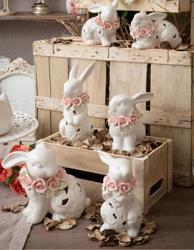 L'Arte di Nacchi Statuina Coniglio di pasqua in ceramica traforata 8x11xH11 cm - Image 2