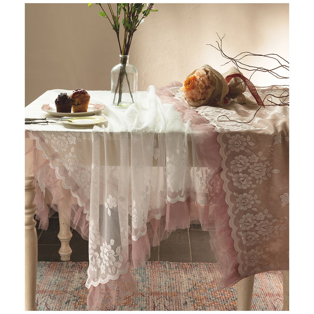 L'ATELIER 17 Centro tavola centrino quadrato in pizzo con tulle e fiori "Andromeda" Shabby Chic 90x90 cm 5 varianti - Image 3