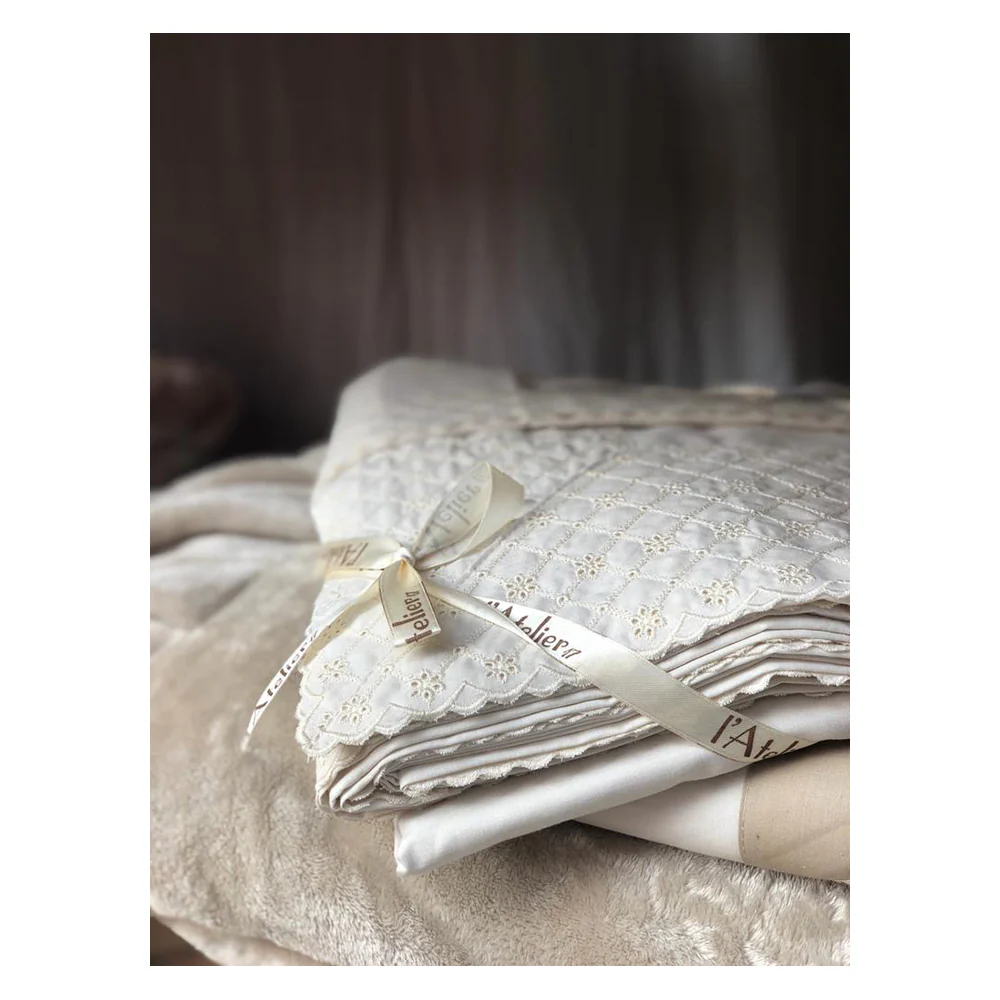 L'ATELIER 17 Completo letto matrimoniale in cotone e pizzo san gallo "Corinne" 5 varianti(1pz)