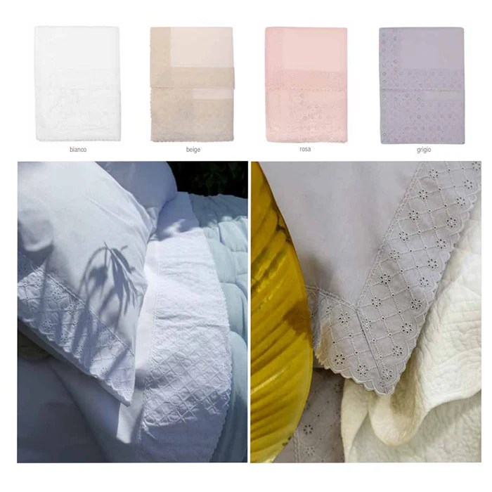 L'ATELIER 17 Completo letto matrimoniale in cotone e pizzo san gallo "Corinne" 5 varianti(1pz) - Image 2