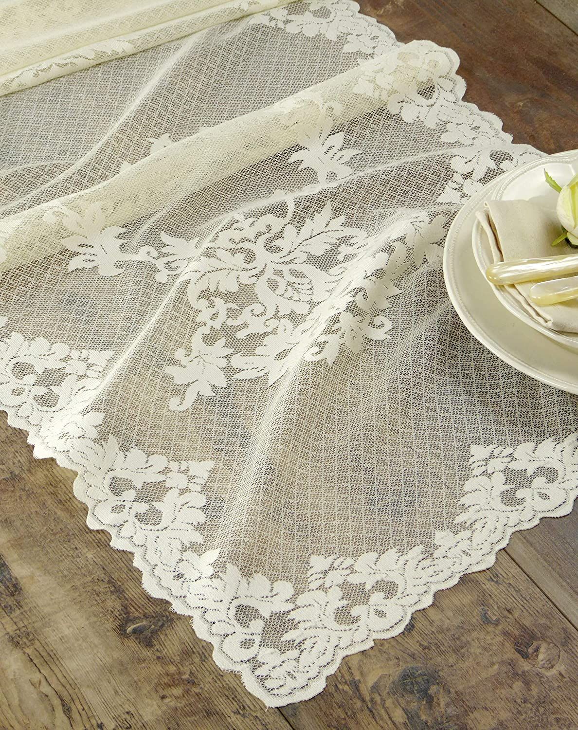 L'ATELIER 17 Runner da tavola cucina in pizzo con motivo damascato ricamato, Shabby Chic "Aurore" 50x150 cm 3 varianti - Image 3