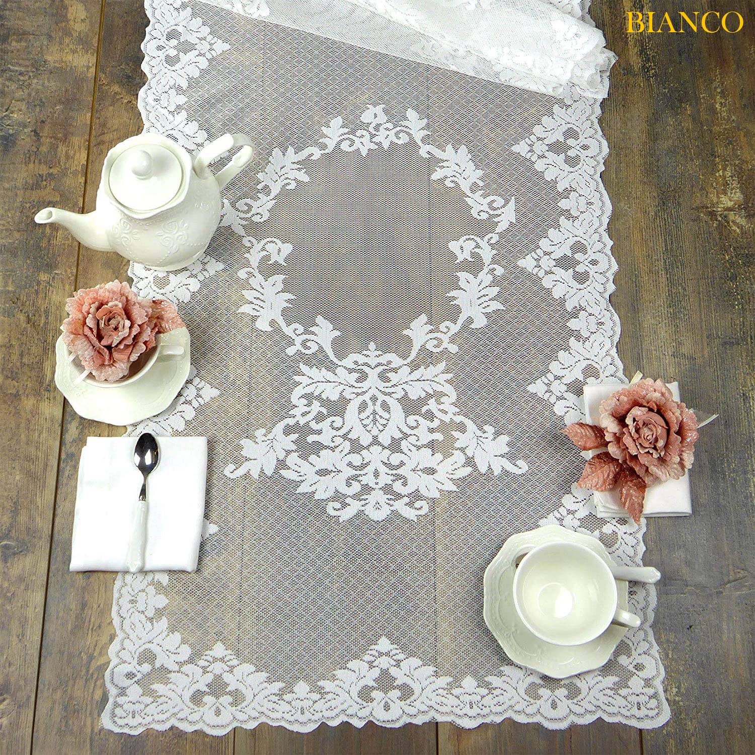 L'ATELIER 17 Runner da tavola cucina in pizzo con motivo damascato ricamato, Shabby Chic "Aurore" 50x150 cm 3 varianti - Image 5