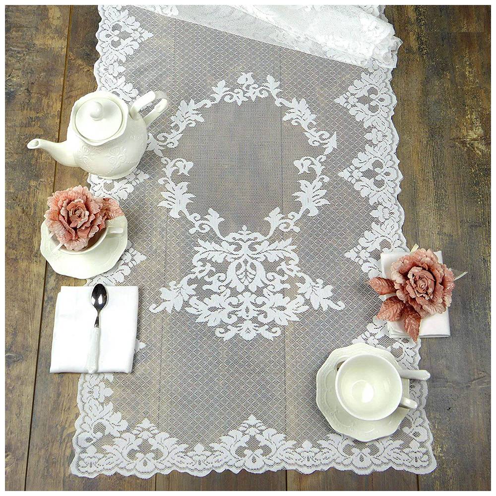 L'ATELIER 17 Runner da tavola cucina in pizzo con motivo damascato ricamato, Shabby Chic "Aurore" 50x150 cm 3 varianti - Image 6