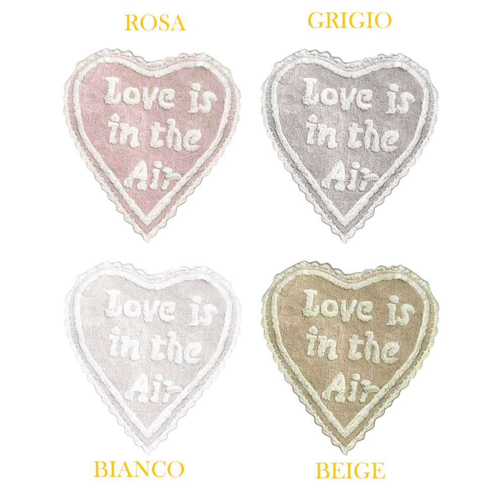 L'ATELIER 17 Tappeto a forma di cuore per bagno, tappetino antiscivolo spray latex con frase e crochet in puro cotone "Love is in the air" Shabby Chic 60x65 cm 5 varianti - Image 4
