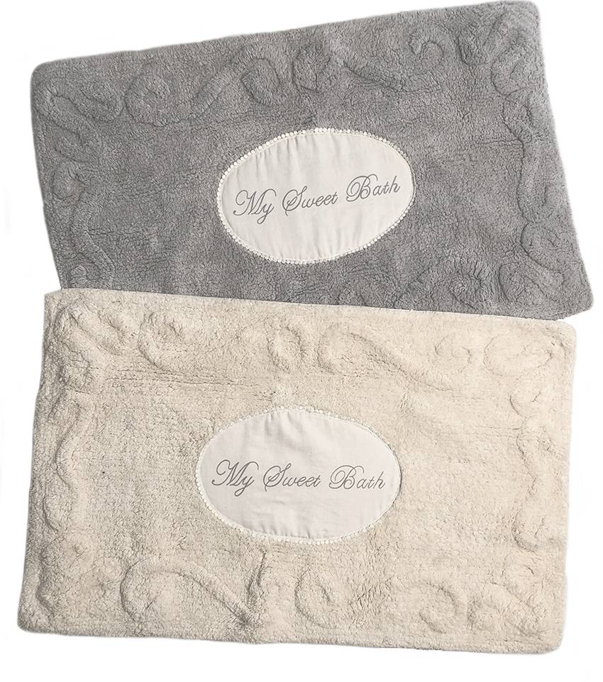 L'ATELIER 17 Tappeto rettangolare per bagno, tappetino antiscivolo spray latex con frase e ornamenti in puro cotone "My Sweet Bath" Shabby Chic 60x110 cm 4 varianti - Image 3
