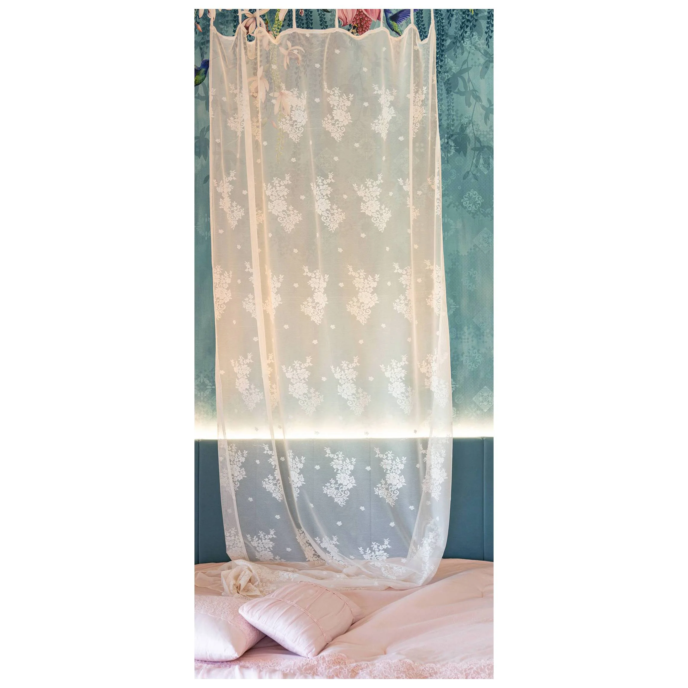 L'ATELIER 17 Tendina vetrage finestra camera da letto o cucina in total pizzo con ricamo floreale, Collezione Sunset Shabby Chic 60x240 cm 3 varianti - Image 2