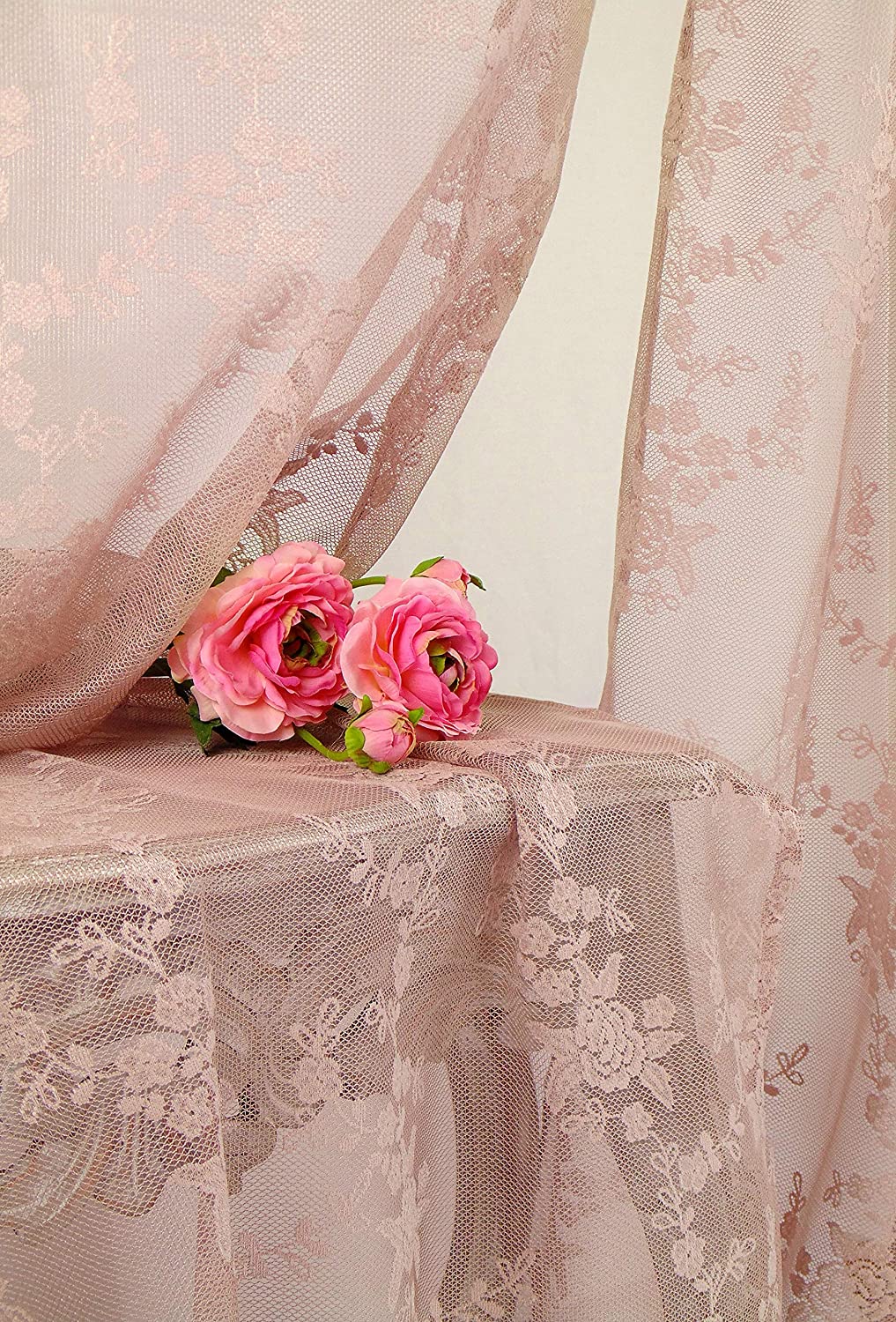 L'ATELIER 17 Tendone camera da letto, tenda in total pizzo con rose ricamate, Collezione "CIEL" Shabby Chic 3 varianti 300x290 cm - Image 4