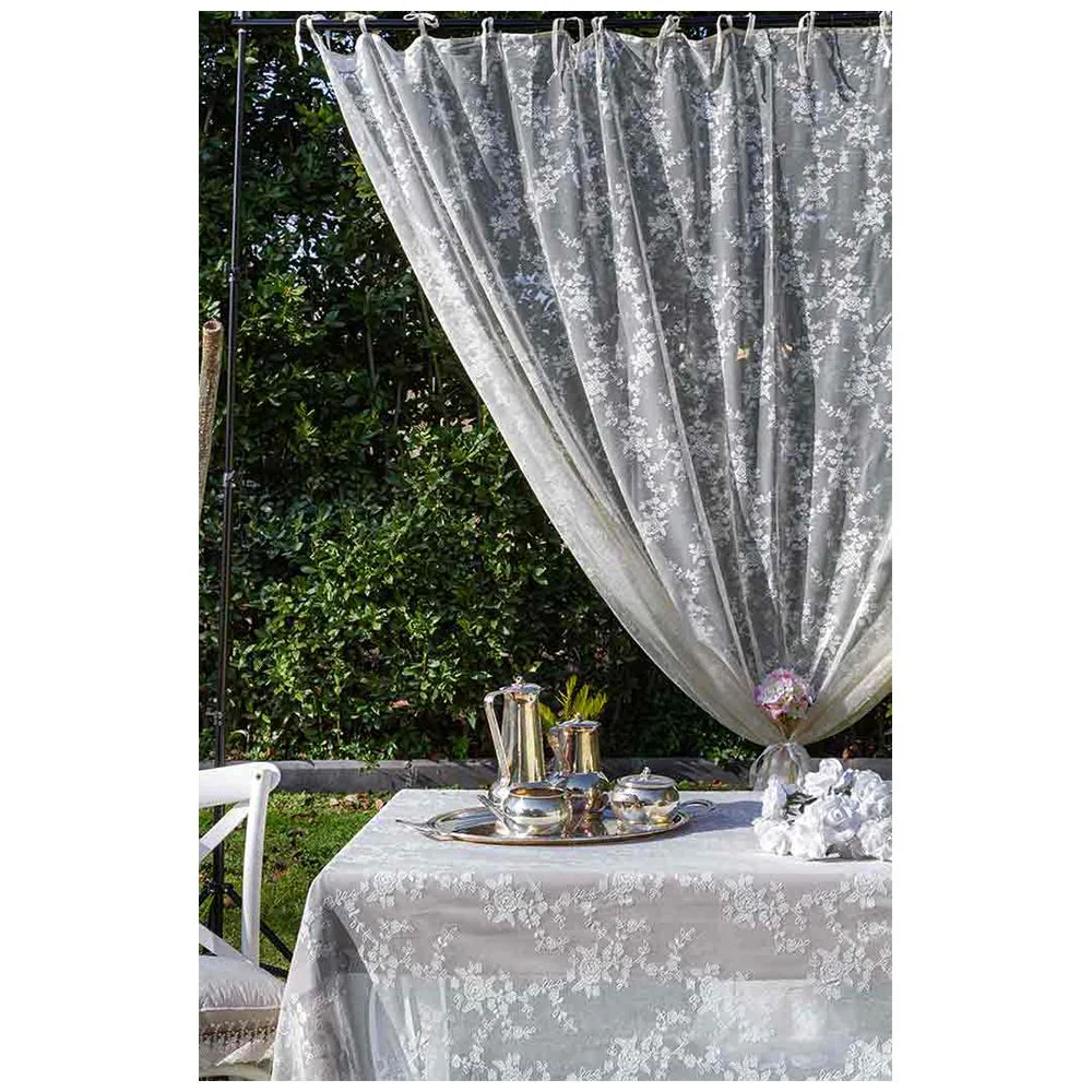 L'ATELIER 17 Tendone camera da letto, tenda in total pizzo con rose ricamate, Collezione "CIEL" Shabby Chic 3 varianti 300x290 cm - Image 6