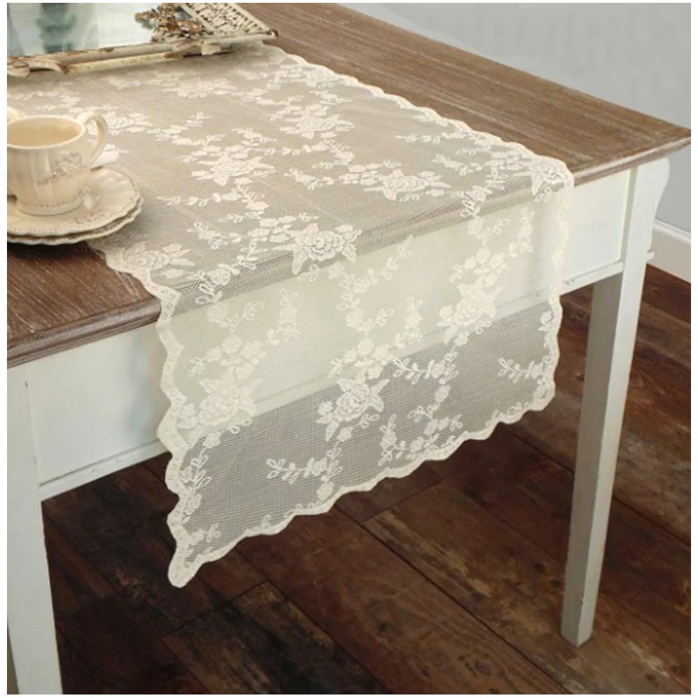 L'ATELIER 17 Tovaglia copritavolo da cucina rettangolare in pizzo con fiori ricamati, Shabby Chic "Ciel" 90x90 cm 3 varianti - Image 4