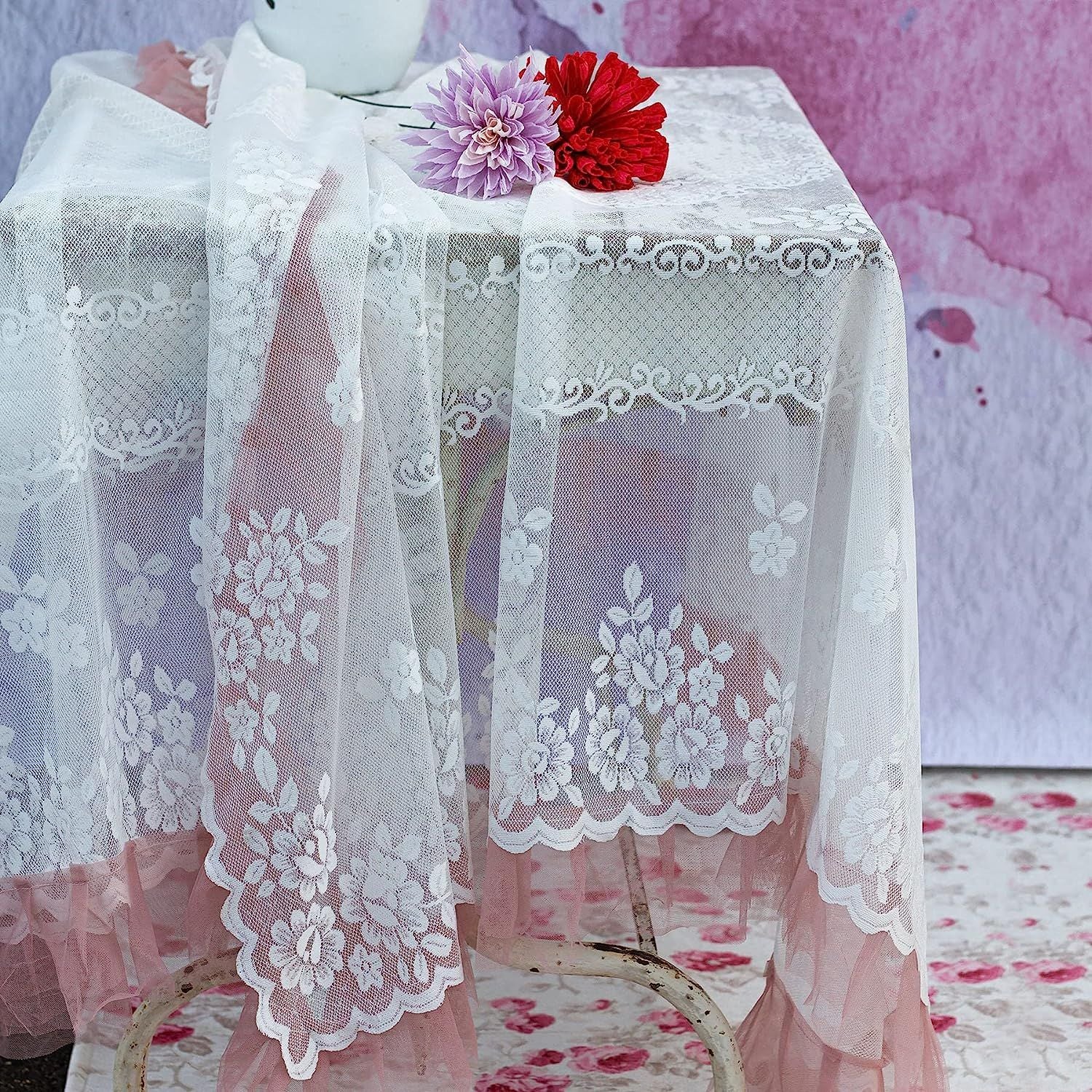 L'ATELIER 17 Tovaglia da cucina in pizzo e tulle Shabby Chic "Andromeda" 160x280 cm 6 varianti - Image 6