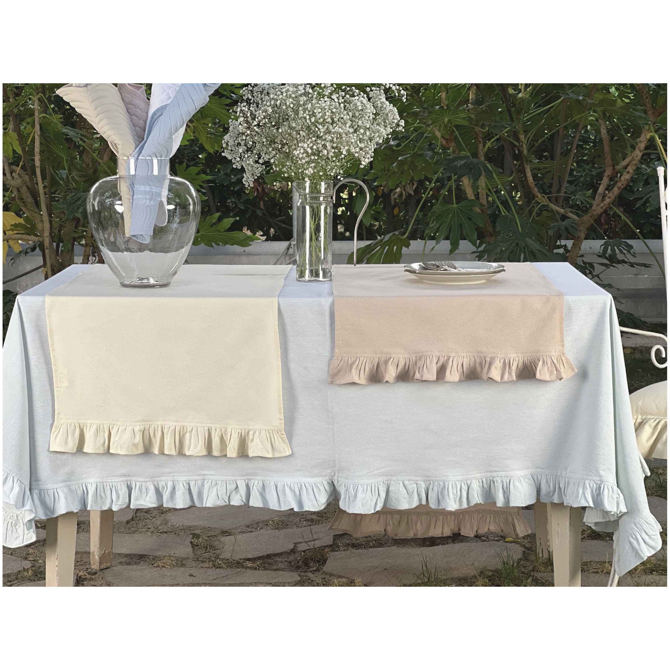 L'ATELIER 17 Tovaglia copritavolo da cucina rettangolare in puro cotone con balza, Shabby Chic "Essentiel" 150x270 cm 3 Varianti - Image 3