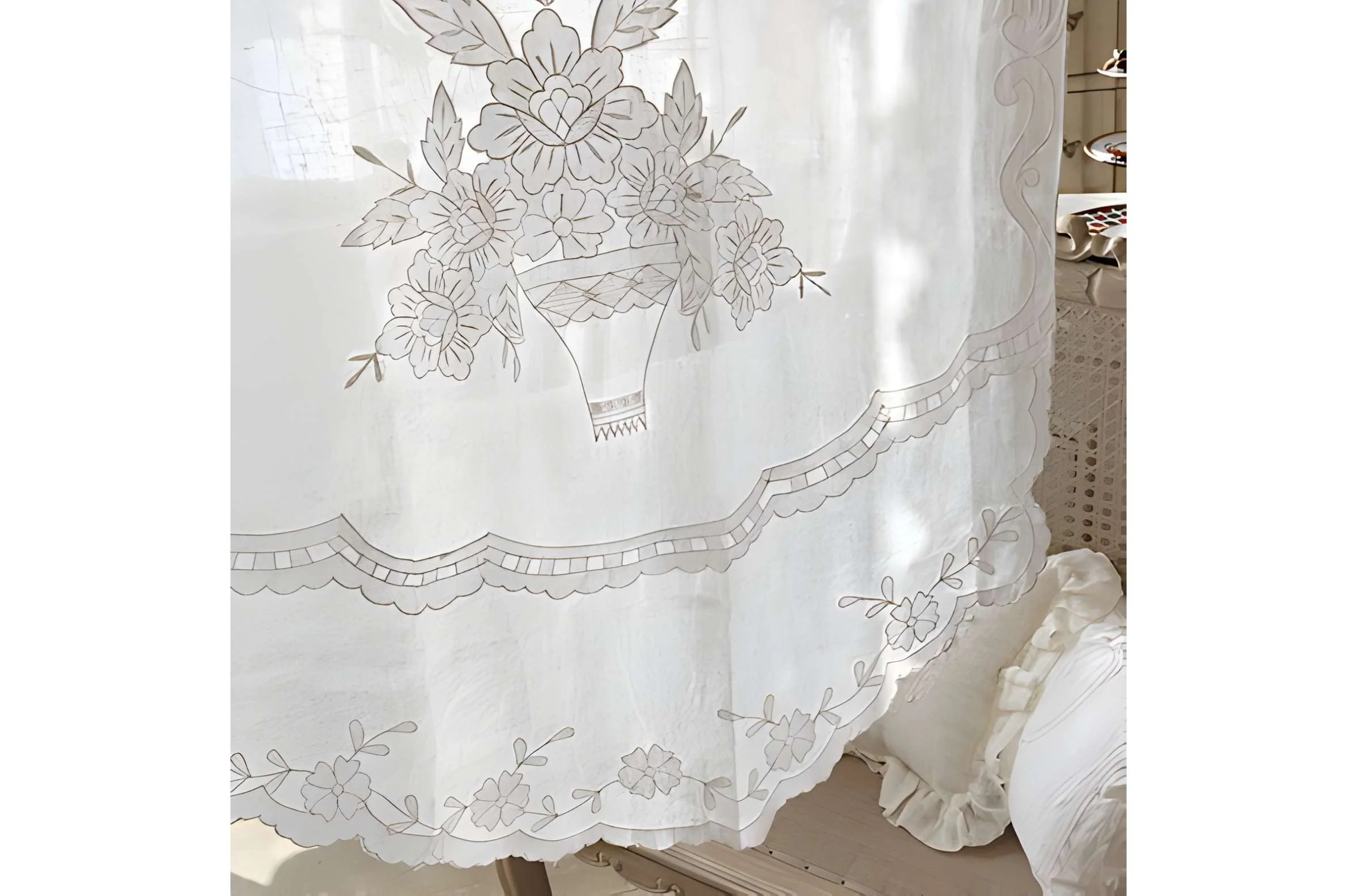 Mia per te Set 2 Tendine vetrage in lino naturale ricamo floreale "Demetra" 40x160 cm - Image 3