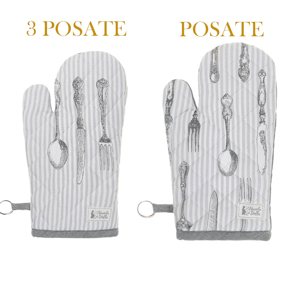 NUVOLE DI STOFFA Guanto da forno cucina bianco/grigio rigato in cotone Shabby Chic, Belle Epoque 2 varianti - Image 2