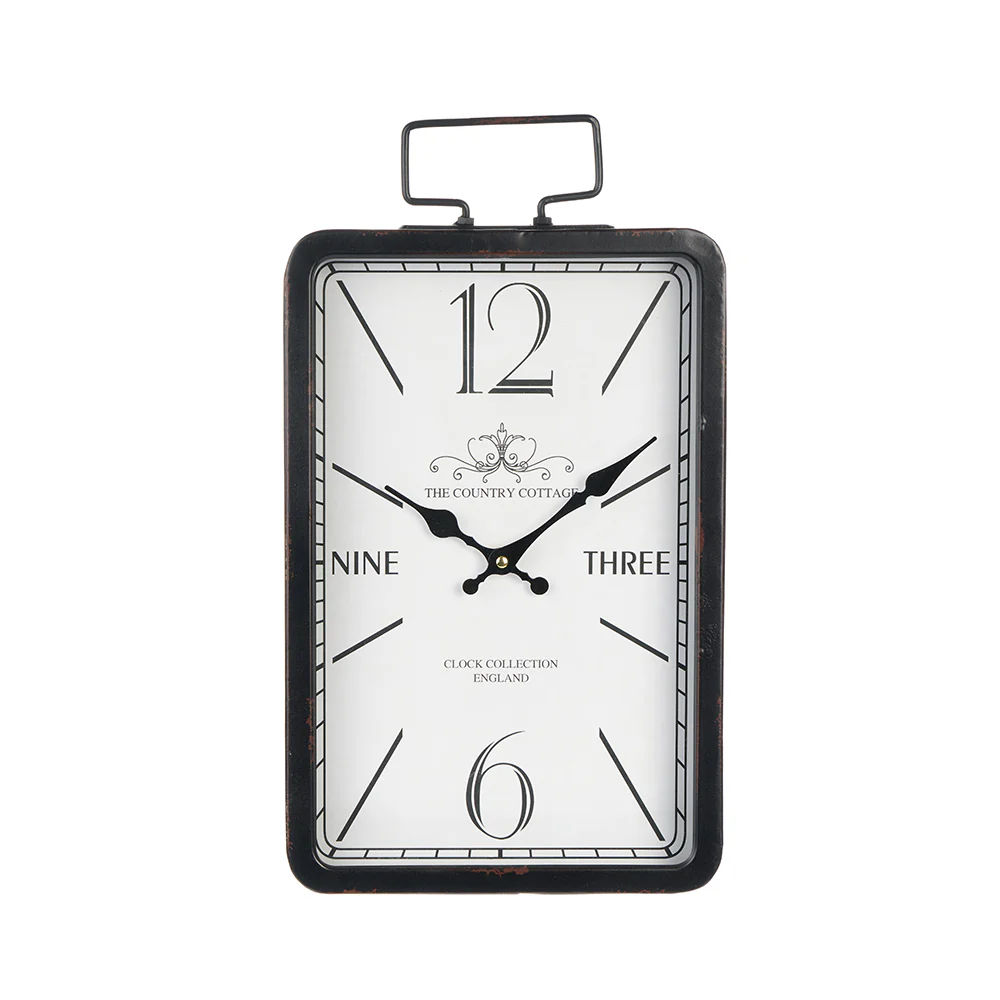 NUVOLE DI STOFFA Orologio da muro, parete nero rettangolare in metallo, effetto anticato Shabby Chic Vintage Belle Epoque