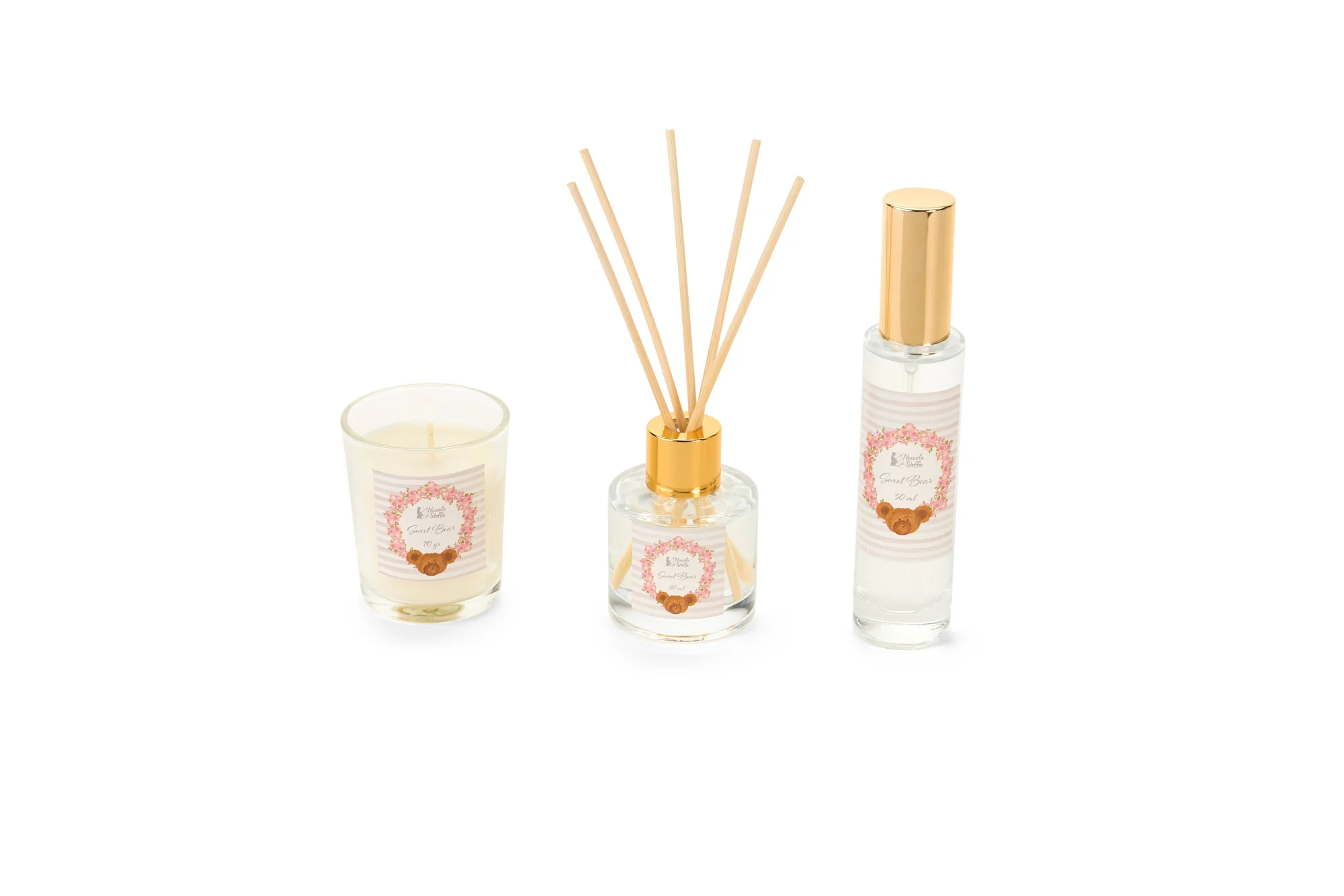 Nuvole di Stoffa Set 3 pezzi Diffusore per ambienti, spray e candela Fleur de coton "Sweet Bear" - Image 2