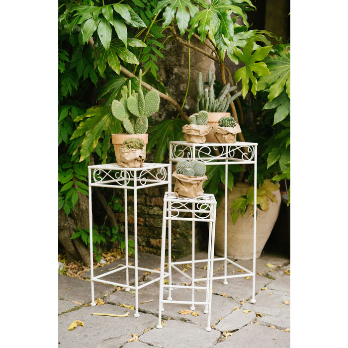 Nuvole di Stoffa Set 3 Sgabelli in ferro anticato crema Shabby H70/60/50 cm - Image 2