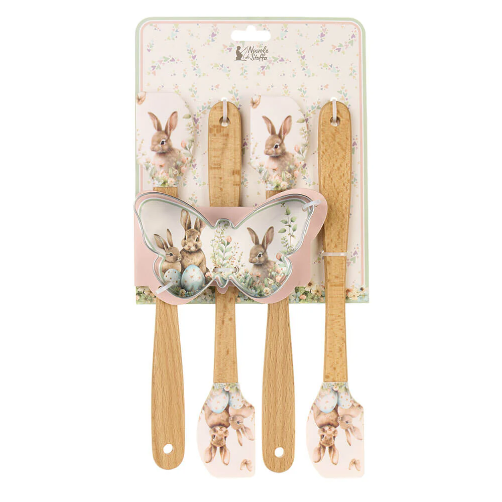 Nuvole di Stoffa Set 5 pezzi, spatole di pasqua in silicone + stampino "Rabbit PePen" H21 cm